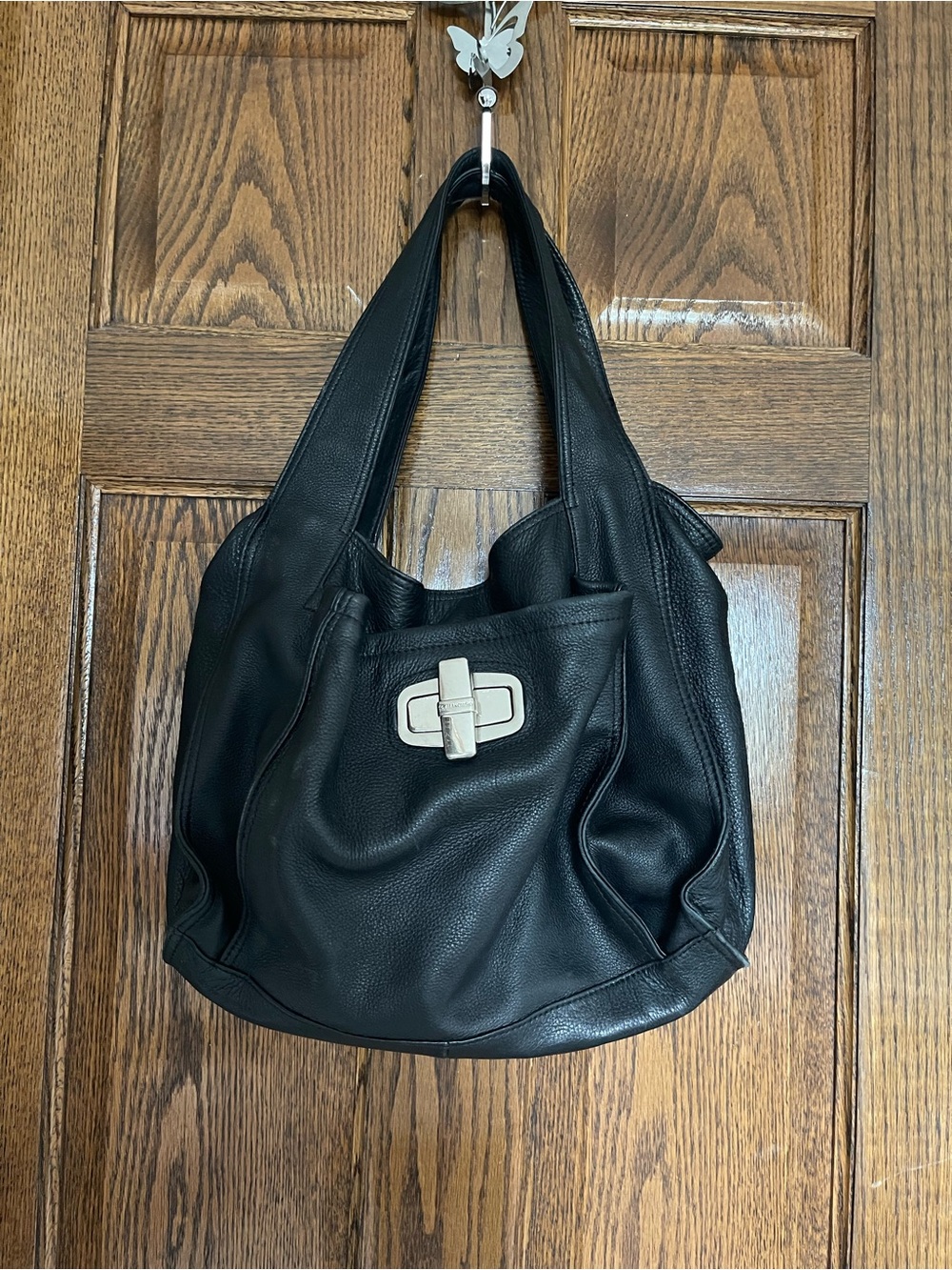 b. makowsky Black Leather Shoulder Hobo